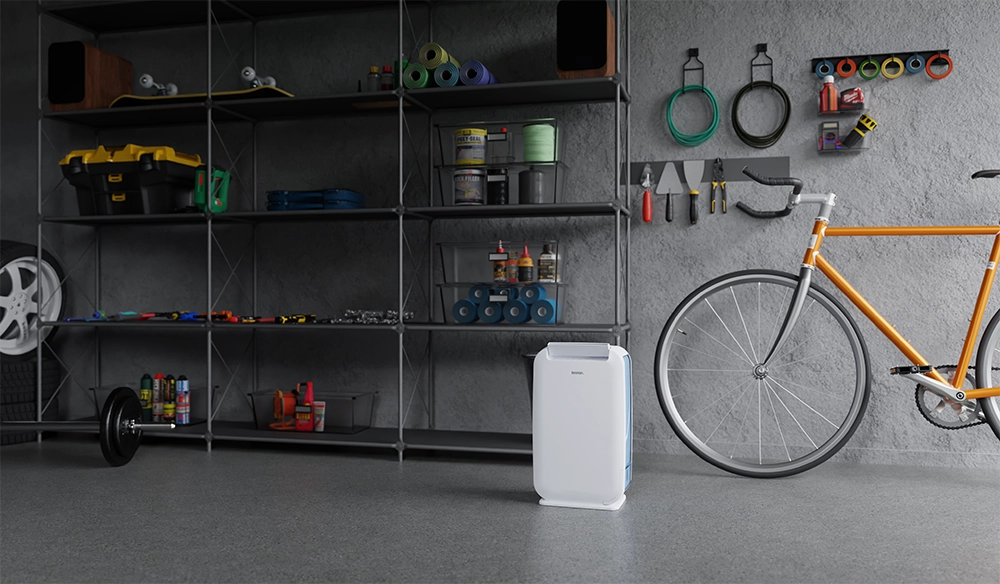 Ionmax ION610 6L desiccant dehumidifier in garage or storage